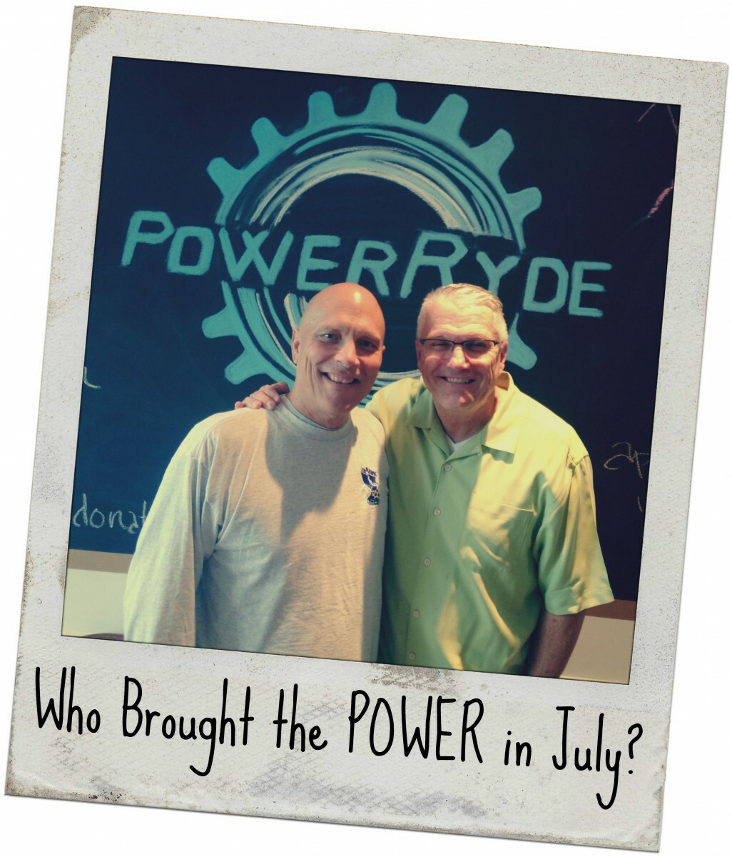 Polaroid style picture of Don Catalfu and Beau Harvey with 'Who Brought the POWER in 'July'?